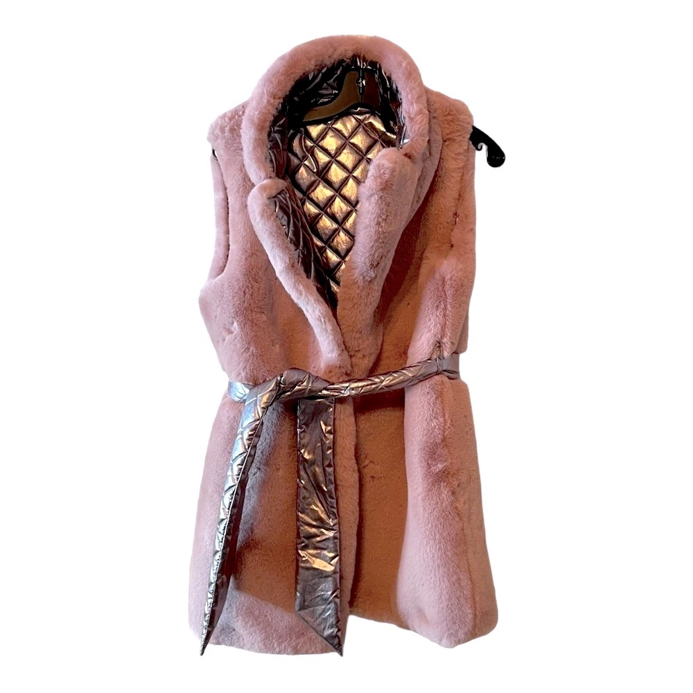 Furious Fur® ‘Delilah’ Reversible Vest (Small, Pink/Silver) NEW WITH TAGS - Picture 2 of 7
